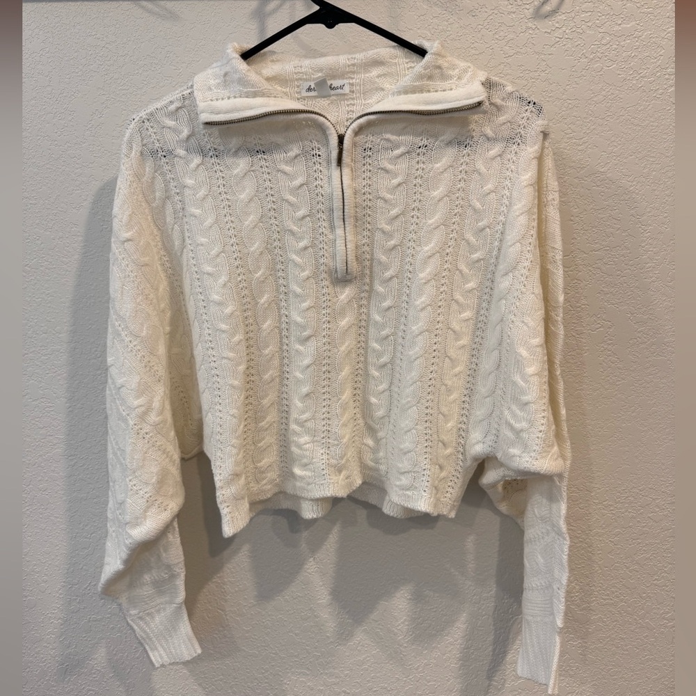 Cropped, Derek Heart, medium, white, quarter zip, sweater.